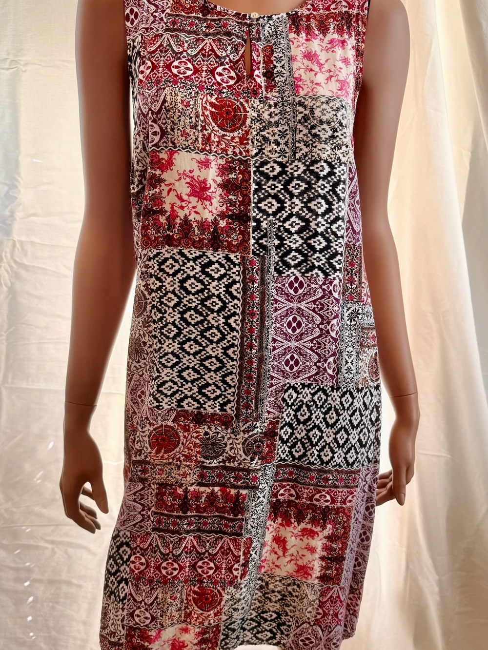 J. Jill Patchwork Midi Dress in Red, Black and White
